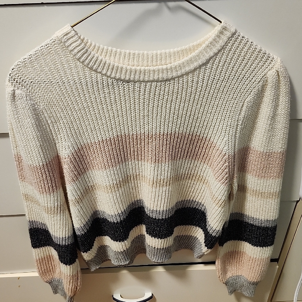 Only Striped Knit Sweater - Cream, Black, Pink